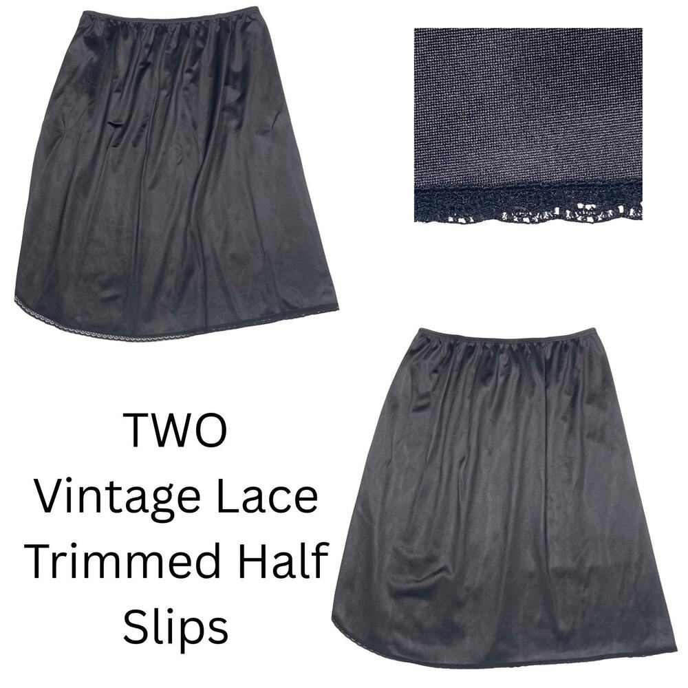 Vanity Fair & Vassarette Half Slip Women's Size Medium Lot of 2 Lace Trim Satin